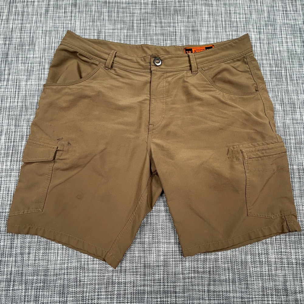 Volcom Workwear Mens Khaki Cargo Shorts Size 38 Brown Utility Outdoor Hiking